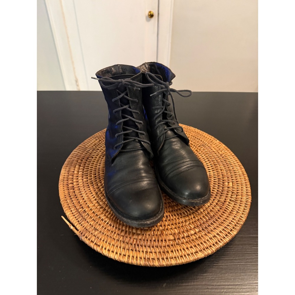 Florentini + Baker Black Leather Lace Up Combat Boots Cap Toe Italy Size 39